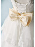 Beaded Ivory Lace Tulle Back Tiered Skirt Timeless Flower Girl Dress